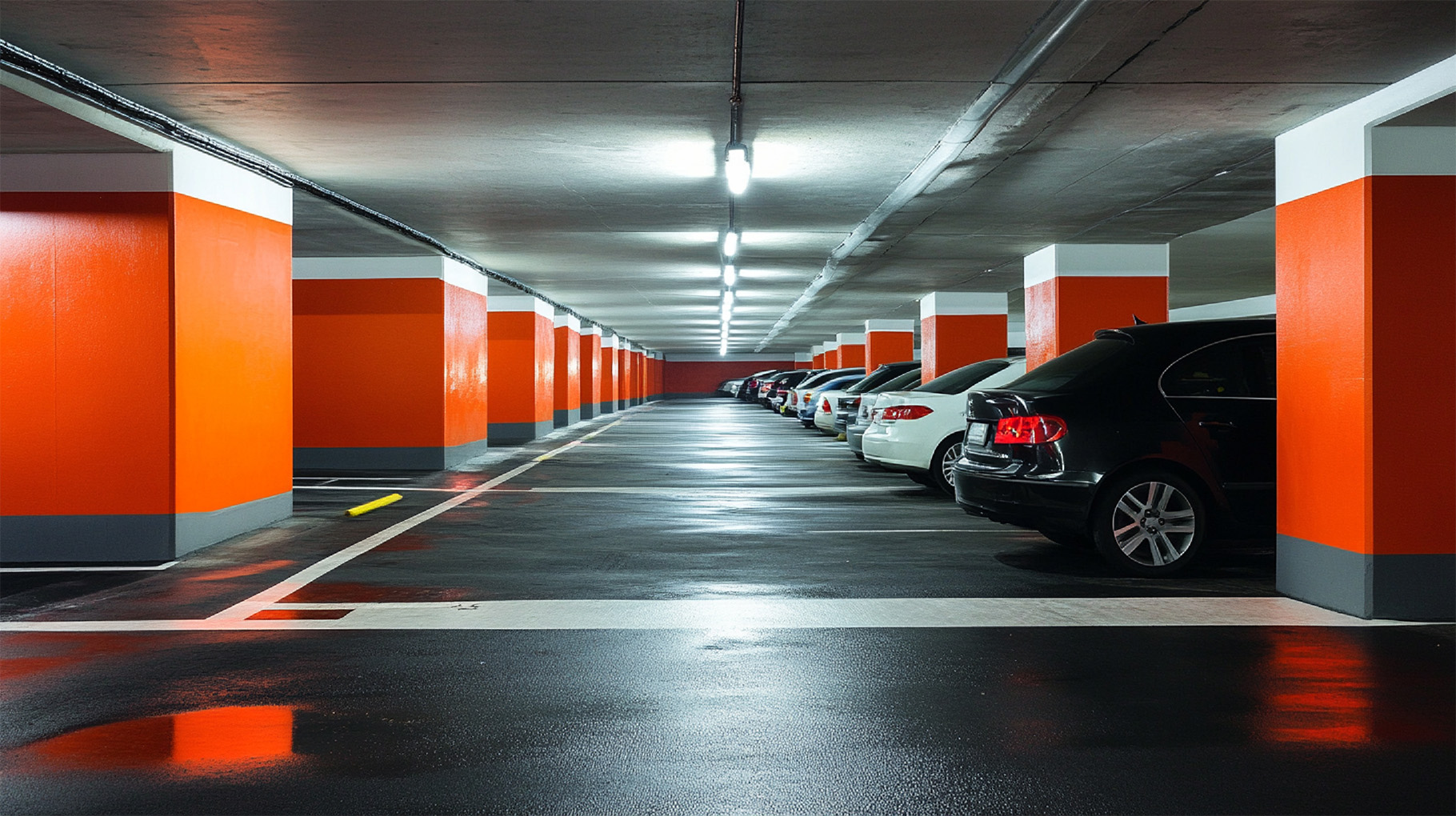 Saubere Tiefgarage mit mehreren geparkten Fahrzeugen