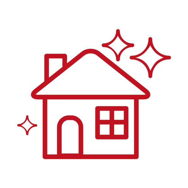 Rotes Haus-Icon mit Glanzeffekt als Symbol für Reinigung